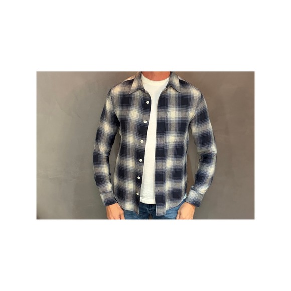 Madewell Easy Fit Plaid Mens Button Down Shirt XS Blue Cream Cotton Flannel NWOT - Picture 1 of 7